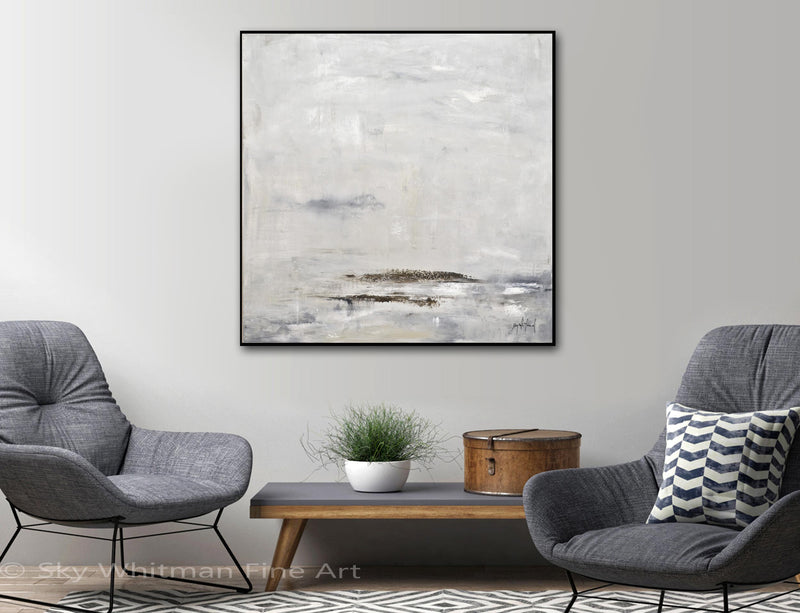"A Soft Whisper" Large Square Greige Contemporary Painting