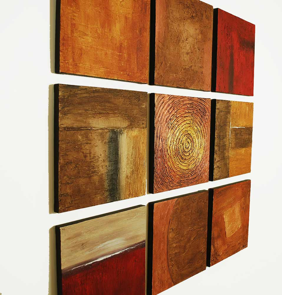 nine piece contemporary art nine square 12x12 rustic bronze and red oil paintings sky whitman art