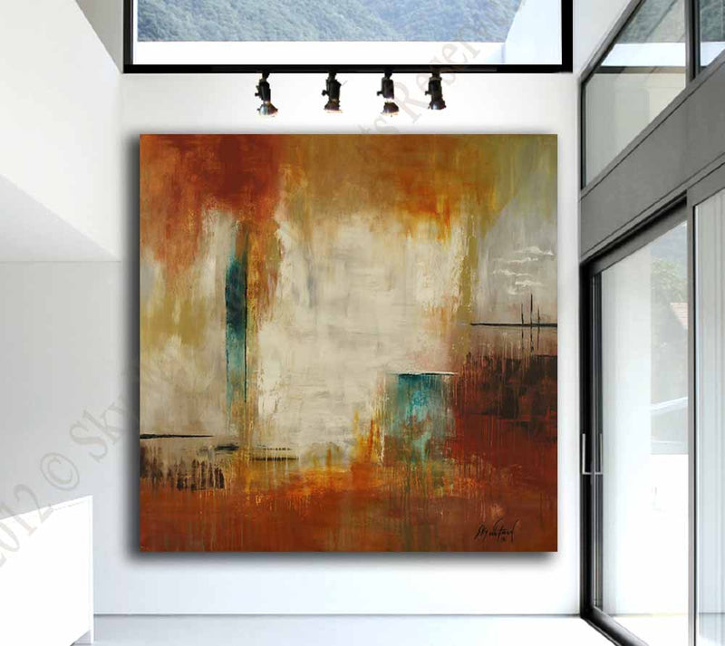 extra large burnt orange modern painting absract art square orand original painting contemporary art for sale Bethany Sky Whitman